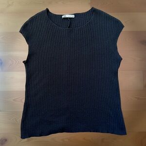 Zara Black Ribbed Sleeveless Sweater Top